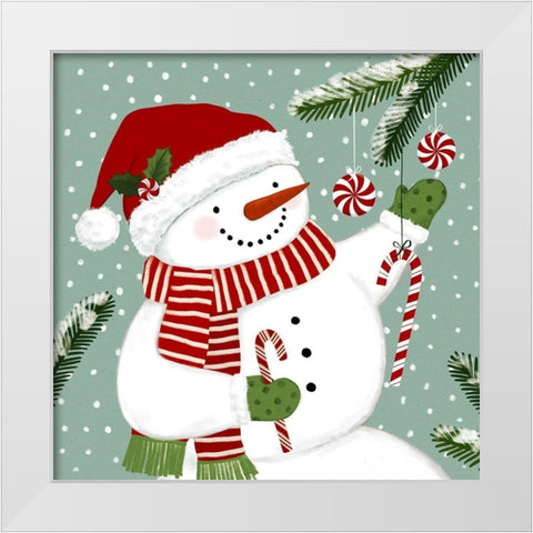 Peppermint Snowman I White Modern Wood Framed Art Print by Barnes, Victoria