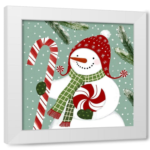 Peppermint Snowman II White Modern Wood Framed Art Print by Barnes, Victoria