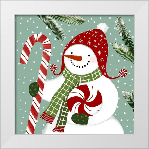 Peppermint Snowman II White Modern Wood Framed Art Print by Barnes, Victoria