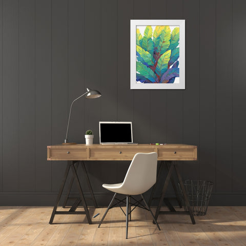 Sunlit Banana Leaves II White Modern Wood Framed Art Print by OToole, Tim