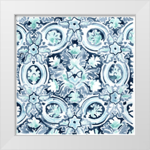 Azure Mosaic Tile I White Modern Wood Framed Art Print by Vess, June Erica
