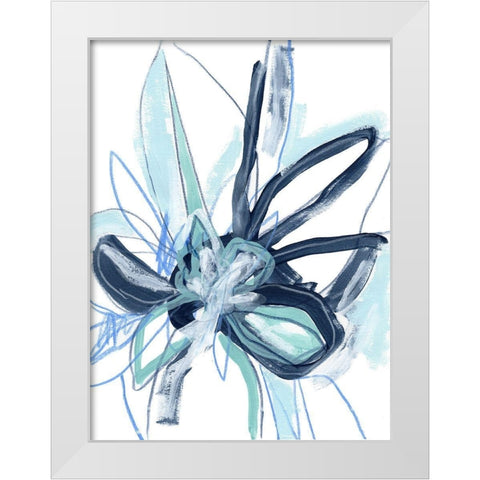 Blue Floral Burst I White Modern Wood Framed Art Print by Vess, June Erica