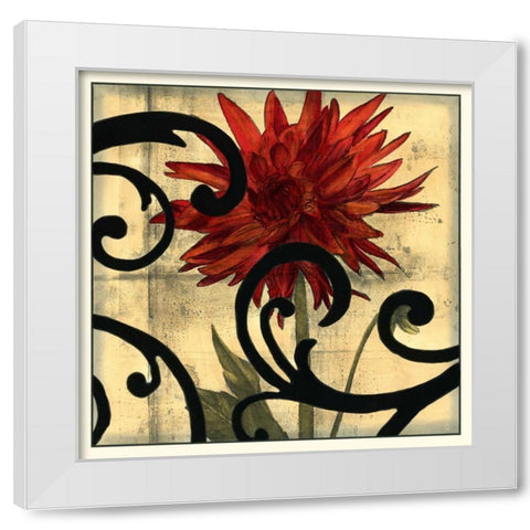 Dahlias and Scrolls II White Modern Wood Framed Art Print by Goldberger, Jennifer