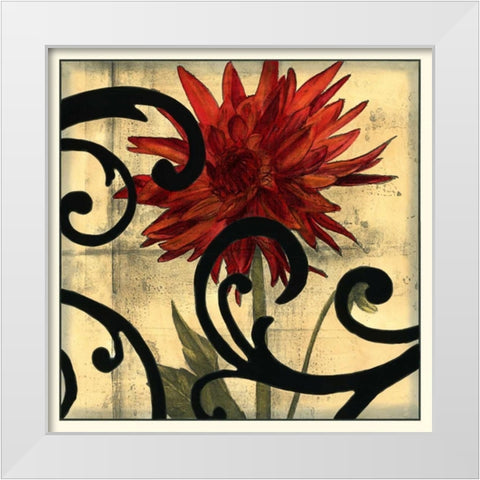 Dahlias and Scrolls II White Modern Wood Framed Art Print by Goldberger, Jennifer