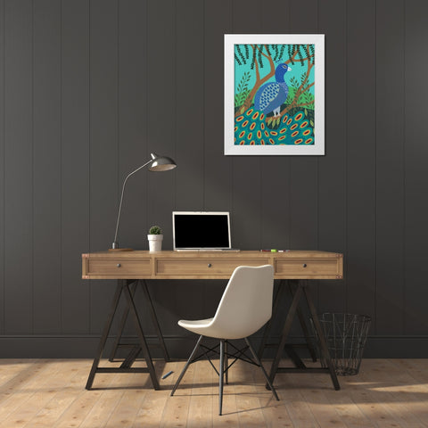 Dandy Peacock I White Modern Wood Framed Art Print by Moore, Regina