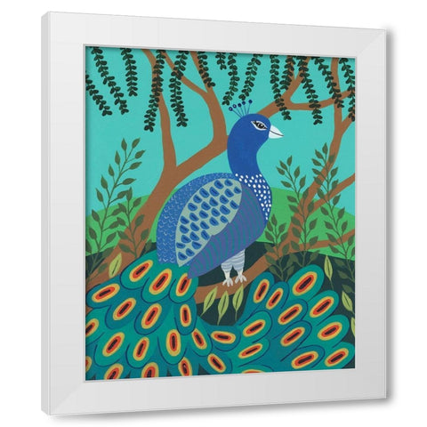 Dandy Peacock I White Modern Wood Framed Art Print by Moore, Regina