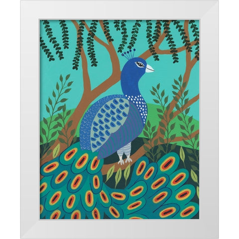 Dandy Peacock I White Modern Wood Framed Art Print by Moore, Regina