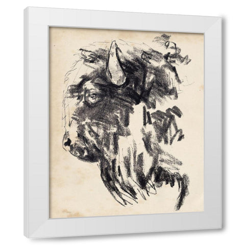Bison Head Gesture II White Modern Wood Framed Art Print by Parker, Jennifer Paxton