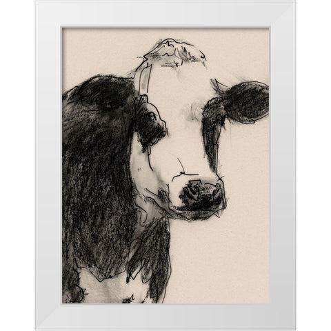 Cow Portrait Sketch I White Modern Wood Framed Art Print by Barnes, Victoria