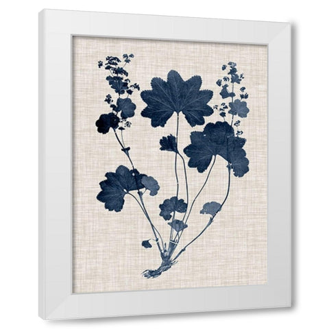 Navy and Linen Leaves III White Modern Wood Framed Art Print by Vision Studio