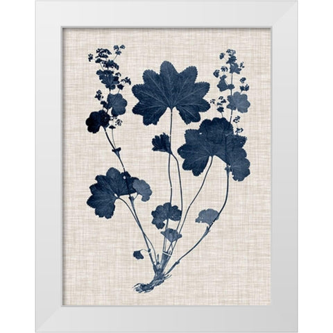 Navy and Linen Leaves III White Modern Wood Framed Art Print by Vision Studio