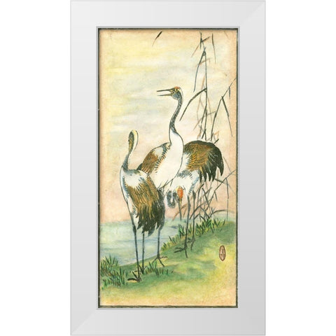 Custom Oriental Cranes I White Modern Wood Framed Art Print by Vision Studio