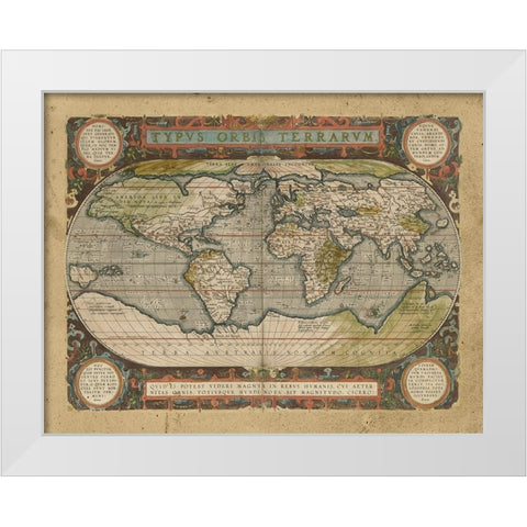 Embellished Antique World Map White Modern Wood Framed Art Print by Vision Studio