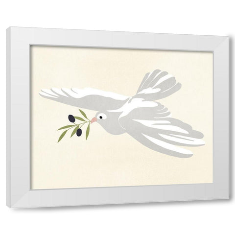 Olive Branch Dove I White Modern Wood Framed Art Print by Warren, Annie