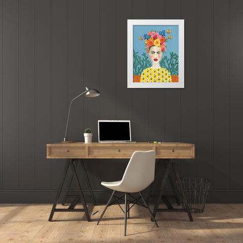 Frida Headdress I White Modern Wood Framed Art Print by Moore, Regina