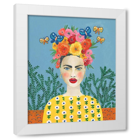 Frida Headdress I White Modern Wood Framed Art Print by Moore, Regina