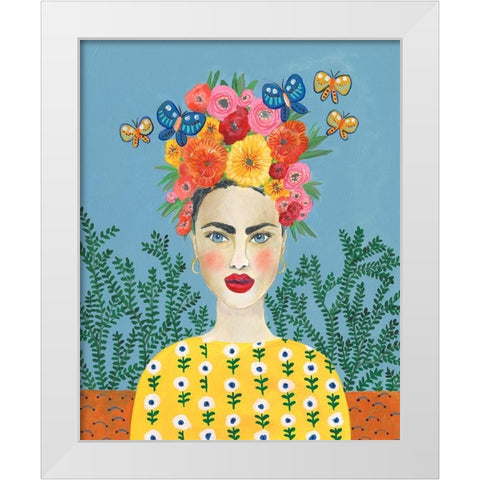 Frida Headdress I White Modern Wood Framed Art Print by Moore, Regina