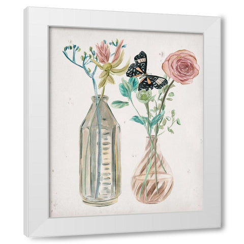 Butterflies and Flowers III White Modern Wood Framed Art Print by Wang, Melissa