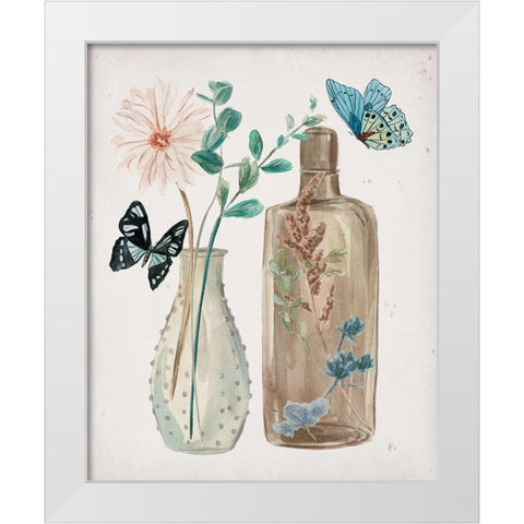 Butterflies and Flowers IV White Modern Wood Framed Art Print by Wang, Melissa