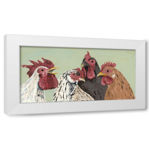 Four Roosters White Modern Wood Framed Art Print by Reynolds, Jade