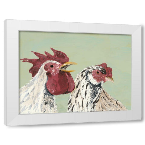 Four Roosters White Chickens White Modern Wood Framed Art Print by Reynolds, Jade