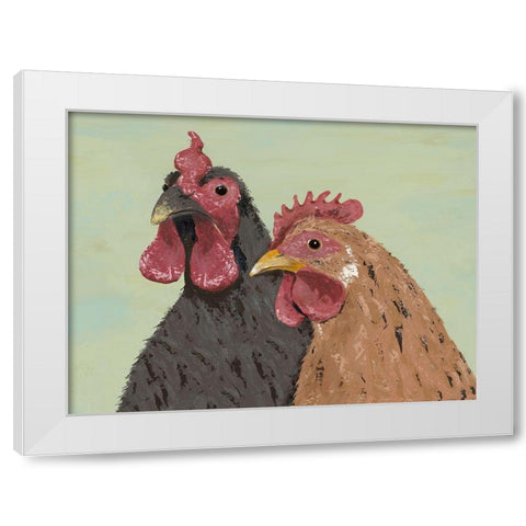 Four Roosters Brown Chickens White Modern Wood Framed Art Print by Reynolds, Jade