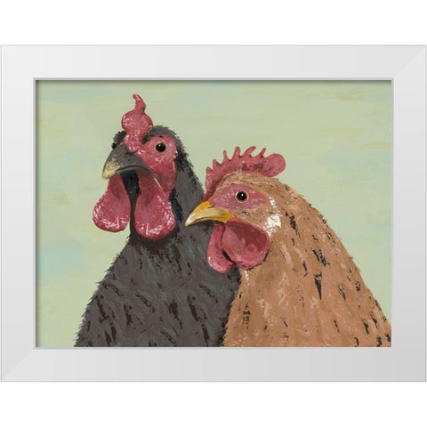 Four Roosters Brown Chickens White Modern Wood Framed Art Print by Reynolds, Jade