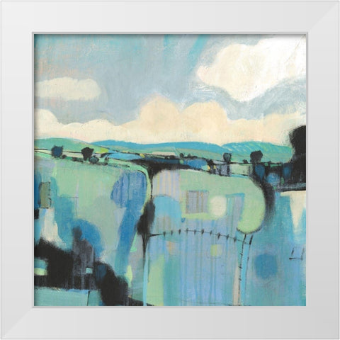 Abstract Shades of Blue II White Modern Wood Framed Art Print by OToole, Tim