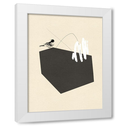 Steel Sequin with Bird I White Modern Wood Framed Art Print by Green, Jacob