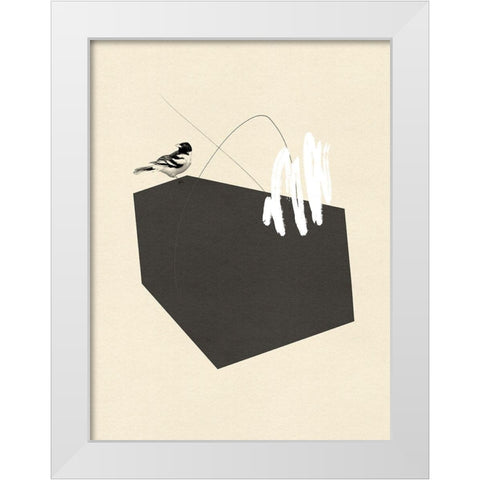 Steel Sequin with Bird I White Modern Wood Framed Art Print by Green, Jacob