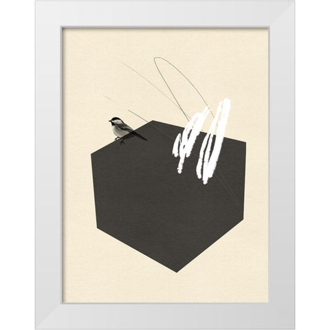 Steel Sequin with Bird II White Modern Wood Framed Art Print by Green, Jacob