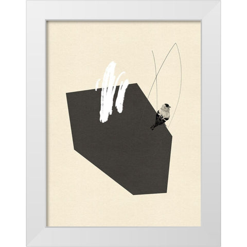 Steel Sequin with Bird IV White Modern Wood Framed Art Print by Green, Jacob