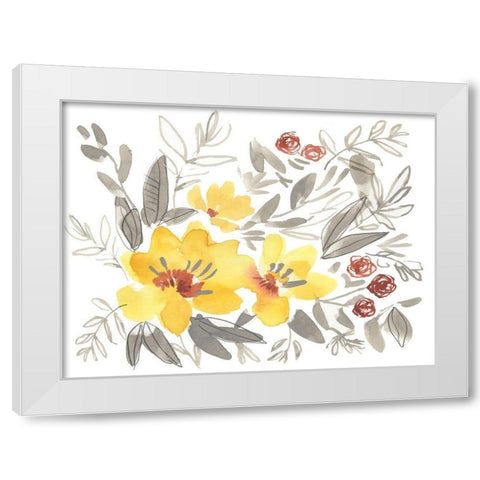 Golden Flower Composition I White Modern Wood Framed Art Print by Goldberger, Jennifer