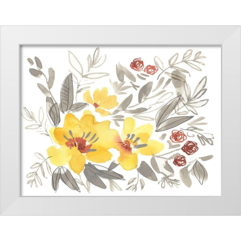 Golden Flower Composition I White Modern Wood Framed Art Print by Goldberger, Jennifer