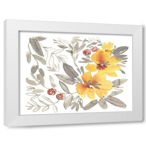 Golden Flower Composition II White Modern Wood Framed Art Print by Goldberger, Jennifer