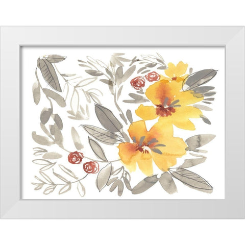 Golden Flower Composition II White Modern Wood Framed Art Print by Goldberger, Jennifer