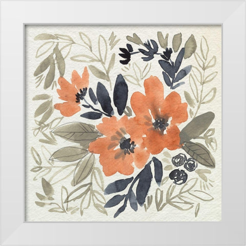 Sienna and Paynes Flowers I White Modern Wood Framed Art Print by Goldberger, Jennifer