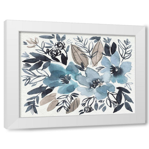 Blue and Paynes Blooms I White Modern Wood Framed Art Print by Goldberger, Jennifer