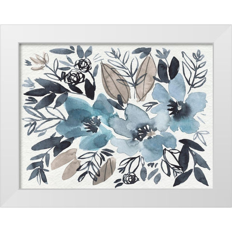 Blue and Paynes Blooms I White Modern Wood Framed Art Print by Goldberger, Jennifer