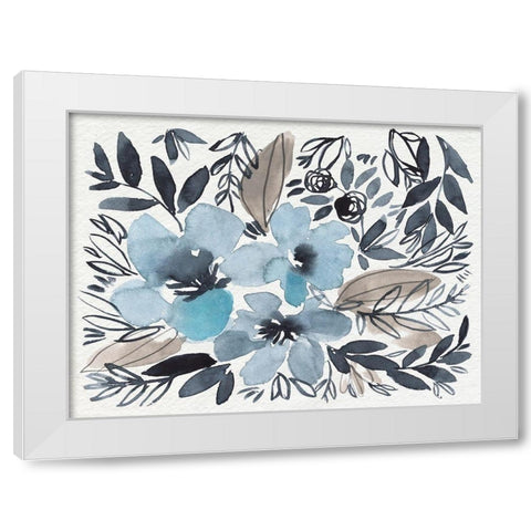 Blue and Paynes Blooms II White Modern Wood Framed Art Print by Goldberger, Jennifer