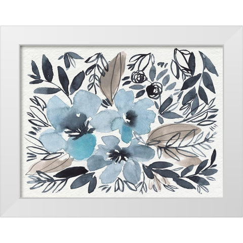 Blue and Paynes Blooms II White Modern Wood Framed Art Print by Goldberger, Jennifer