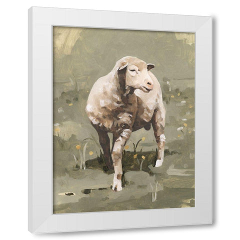 Spring Sheep I White Modern Wood Framed Art Print by Caroline, Emma
