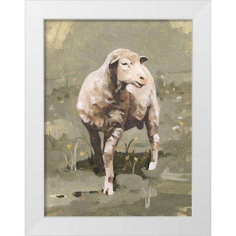 Spring Sheep I White Modern Wood Framed Art Print by Caroline, Emma