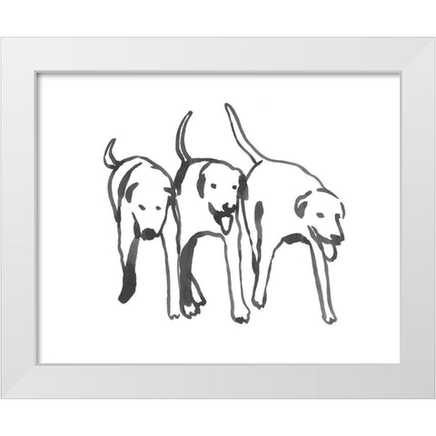 Dogs on a Jog I White Modern Wood Framed Art Print by Caroline, Emma