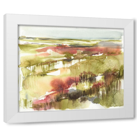 Burgundy Flower Horizon I White Modern Wood Framed Art Print by Goldberger, Jennifer