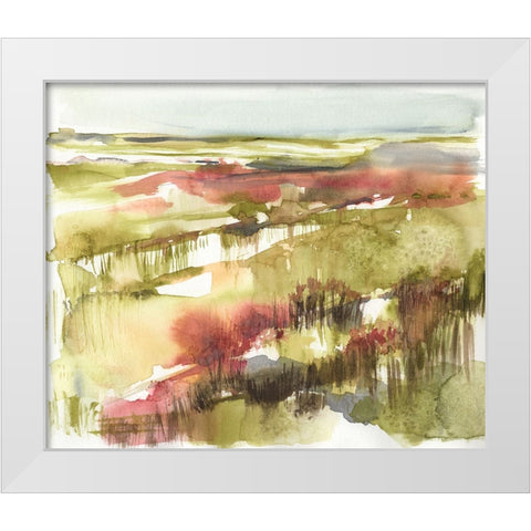 Burgundy Flower Horizon I White Modern Wood Framed Art Print by Goldberger, Jennifer