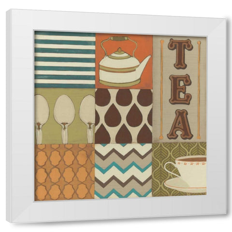 Tea Collage White Modern Wood Framed Art Print by Vess, June Erica