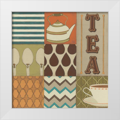 Tea Collage White Modern Wood Framed Art Print by Vess, June Erica