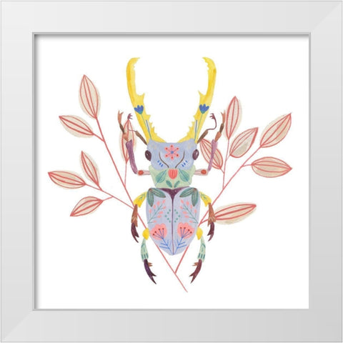 Floral Beetles V White Modern Wood Framed Art Print by Wang, Melissa
