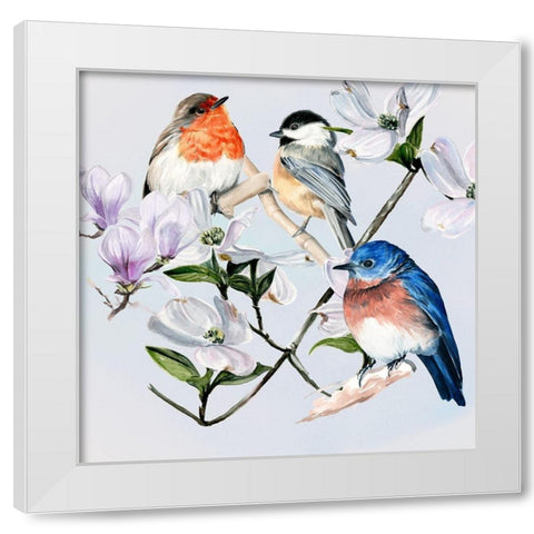 Four Little Birds I White Modern Wood Framed Art Print by Parker, Jennifer Paxton